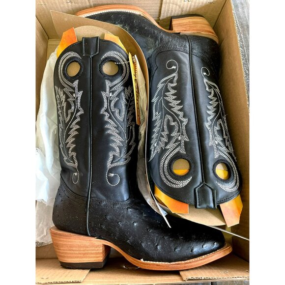NEW Corral Black Genuine Ostrich Leather Cowboy Boots Embroidered Size 8 Womens - Picture 7 of 12
